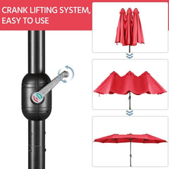 13 ft Large Patio Umbrella with Base Included, Double-Sided Outdoor Market Extra Umbrella with Easy Crank Handle