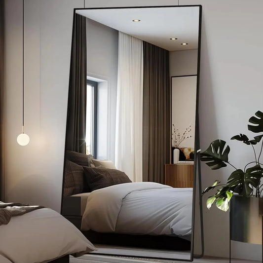 Full-length Mirror, 76.4 "x37" Black Oversized Tempered Floor Mirror with Stand, Full-length Vanity Mirror Suspended or Tilted,