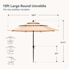 10ft Patio Umbrellas, Outdoor 3 Tier Vented Large Market Table Umbrella with 8 Sturdy Ribs and 1.5" Umbrellla Pole