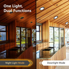 12 Pack Black Recessed Lights 6 Inch with Night Light-Canless Ultra Thin Wafer Downlight Indoor Outdoor Exterior Soffit Lighting