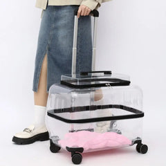 Cat Carrier with Wheels Transparent Pet Carrier Cat Trolley Case with Breathable Holes Large Cat Backpack for Travel Hiking