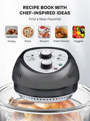 Toaster Oven Combo 16Qt Kitchen Countertop Convection Rotisserie 1300W Large Glass Bowl Black by Granitestone