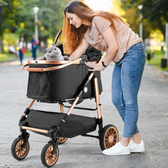 2in1 Dog Buggy Stroller Dog Box Can Be Attached in Car, Transport Foldable Cat Pet Stroller, 360° High Wheels, Max. load 25 kg