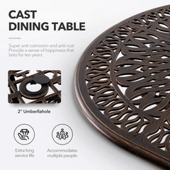 9 Piece Outdoor Dining Set, Cast Aluminum Retro for 8 Includes 86.6’’ Rectangular Table with and Umbrella Hole, Patio Dining Set
