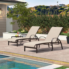Outdoor Chaise Lounge Chair Set of 3 Patio Pool Lounger Aluminum Chairs with Side Table Adjustable Tanning Recliner