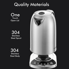 Temp Control Electric Tea Kettle, 1.7L Stainless Steel Water Boiler & Heater, Fast Boiling 1500 Watts, Cordless Kettle, Silver