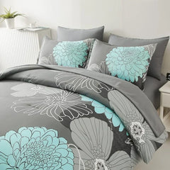 7 Pieces Bed in a Bag Floral Comforter Set Green Flowers Bedding Set Soft Microfiber King Comforter Sets Duvet Cover Sets