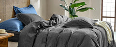 JELLYMONI 100% Washed Cotton 3 Pieces  Duvet Cover - Linen Like Textured Breathable Comforter Cover with Pillow Shams