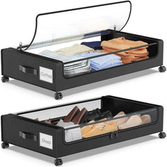 Under Bed Storage with Wheels,  Under Bed Storage Containers, Under The Bed Storage Organizer with Clear Lids - Rolling Drawers