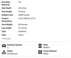 Living Room Sofa Couch, 24''Extra Deep Seat Sofas, 85 Inch Oversized Sofas, 3 Seat Sofa, Sectional Couch Set