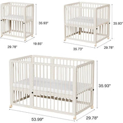 8-in-1 Convertible Crib with 2" Mattress, Convert from Bassinet, Mid Crib to Full Size Crib, Height Adjustable
