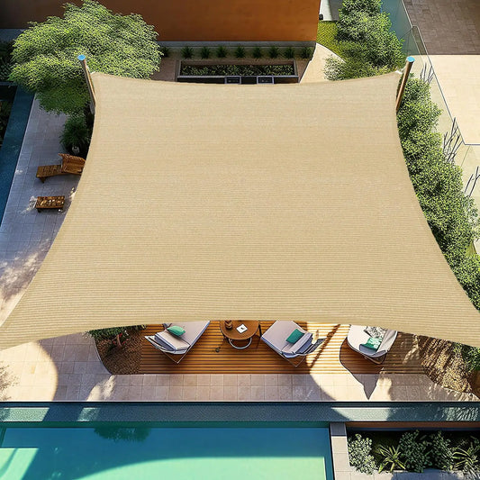 10'X10' Sun Shade Sails Curved Canopy Square Beige 185Gsm Shade Sail Permeable For Patio De Yard Backyard, (We Make Custom