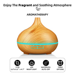 550ml Aroma Diffuser with Remote Control Wood Grain Timer, Cool Mist Humidifier for Large Room with 6 Oil Set
