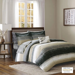 King Comforter Set, Bed in a Bag King, Watercolor Print Coastal Comforter & Chambray Cotton Sheet Set, All Season Bedding Set