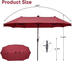 13Ft Large Patio Umbrella With Base Outdoor Double-Sided Market Extra Large Table Umbrella Outdoor Patio Easy Crank for Yard