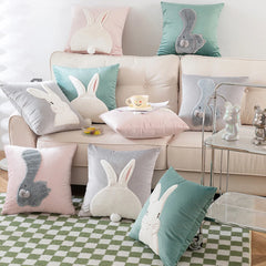 2Pcs Easter Rabbits Throw Pillow Cover 45x45cm Bunny Soft Cushion Case Plush Rabbit Embroidered Pillowcase for Sofa Home Decorat