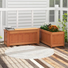 Outdoor Bench  Wood Raised Garden Bed with Open Base, Weather-Resistant Deep Planter Boxes for Flowers Fruit Vegetable