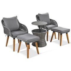 5 Pieces Outdoor Patio Furniture Set Wicker Bar Table with 2 Bistro Conversation Set With Single Chairs and Stools for Balcony