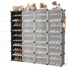 Shoe Rack Organizer with Door, 48 Pairs Shoe Storage Cabinet Easy Assembly, Plastic Adjustable