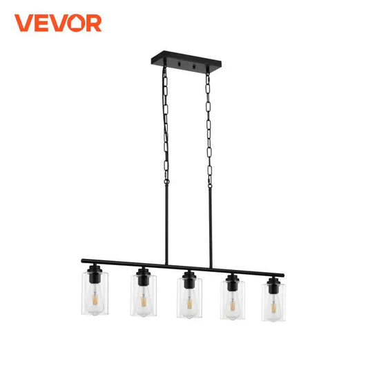 VEVOR 5-Light Kitchen Island Pendant Lights 60W with Clear Glass Lampshade 4 Rods 2 Metal Chains Farmhouse Linear Chandeliers