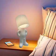 Creative Table Small Book Lights Little Naughty Boy Night Light Shy Man Lamp for Children Home Room with Lampshade Nightstand La
