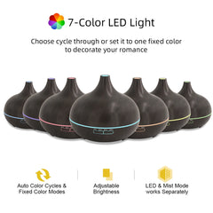 For Home 550ml Wood Grain Essential Oil Diffuser with Remote Control  Ultrasonic Cool Mist Humidifier  7 Color LED Lights   6 Es