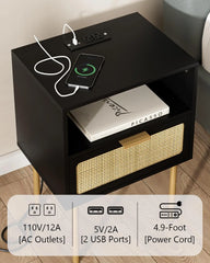 Nightstand with Charging Station, 2 Drawer Dresser for Bedroom, Small Bedside Table