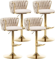Bar Stools Set of 4, Counter Height Bar Stools with Low Back, Gold Swivel Bar Stools for Kitchen Island, Bar Pub Stools