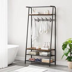 Large Coat Rack Shoe Bench, 4-in-1 Hall Trees Entryway Bench with Coat Rack & Shoe Rack, Steel Frame Storage Shelf & Hanging Bar