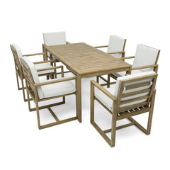 Patio Dining Set Outdoor Dining Table and Chair Set with and Removable Cushions for Patio Backyard Garden Light Teak