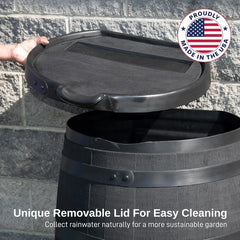 RTS Home Accents Premium 55-Gallon Eco Rain Barrel with Removable Lid, Flat Back Rain Water Collection Barrel,