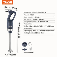SucceBuy Commercial Immersion Blender 500W 16inch Stepless Variable Speed Multi-Purpose for Soup Sauces Mashed Potatoes Cream