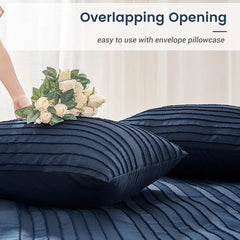 Duvet Cover Queen Size, Navy 3 Pieces Boho Tufted Duvet Cover Set, Soft and Lightweight Microfiber Comforter Cover Set