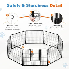 Dog Playpen Indoor - Pet Fence Puppy Exercise Pen for Yard Gate 8 Panel 24” Height Heavy Duty Crates