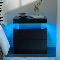 Nightstand LED Bedside Table for Bedroom Modern Night Stand with 2 Wood Drawers End Side Table for Bedroom