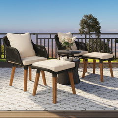 5 Pieces Outdoor Patio Furniture Set Wicker Bar Table with 2 Bistro Conversation Set With Single Chairs and Stools for Balcony