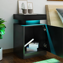 Nightstand Set of 2 with LED Lights,Night Stand with Storage Cabinet for Bedroom,Bedside Table with LED, White