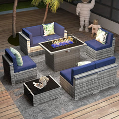 Patio Furniture Set  Fire Pit Table, Outdoor Sectional Wicker Conversation Sofa Sets  patio furniture  patio furniture set