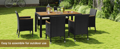 7 Piece Patio Furniture Set, Outdoor Dining Acacia Wood Table Top Rattan Conversation Set with Soft Cushions, 6 Chairs & 1 Table
