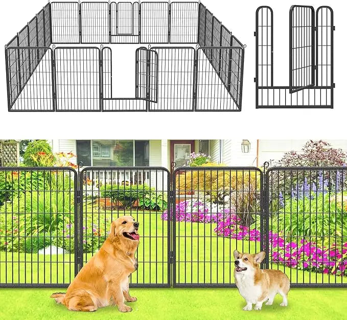 Decorative Garden Fence with Gate for Dogs Metal No Dig Fencing for Yard, 32in(h) x 52ft(l) 24 Panels Animal Barrier Fence Tempo