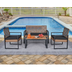 4-Piece Patio Furniture Set Outdoor Balcony Porch Garden Backyard Lawn Furniture Acacia Wood Table Top
