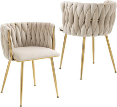 Dining Chair Set of 4 with Gold Metal Legs for Living Room Bedroom Kitchen, Luxury Tufted Velvet Dining Chair