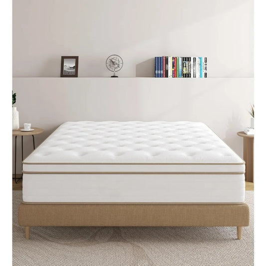 Full Size Mattress, 12 Inch White Full Mattress in a Box, Memory Foam Individually Pocket Coils for Pain Relief,Sweet Sleep