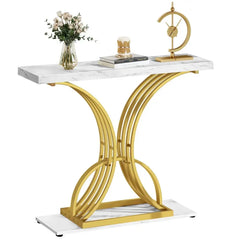 Modern Gold Console Table 39" Entryway Table with White Faux Marble Living Room Indoor