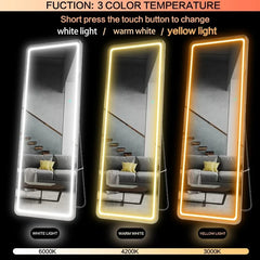 65"x22" Full Length Floor Mirror LED Whole Body Mirror, Wall Mounted Hanging Mirror with Lights, Makeup Vanity Mirror, Bedroom