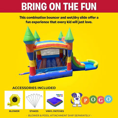 Inflatable Bounce House with Slide for Kids 26.5 X 12 X 14.5 Foot Backyard Rainbow Castle Smiley Face Combo Bouncer