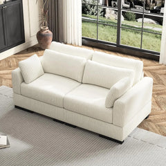 Corduroy Sofa Couch with  Pillows, Seat Convertible U Shaped Sofa Couch with Storage and Chaise for small Apartments