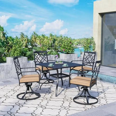 5-Piece Metal Outdoor Dining Set Swivel Cushioned Patio Furniture Sets Steel Slat Bistro Table Garden Lawn Multifunctional