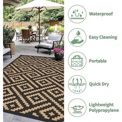 Waterproof Outdoor Rug 8x10 ft, Patio Rug Mat, Reversible Plastic Straw Rug, Indoor/Outdoor Area Rugs Carpet for RV