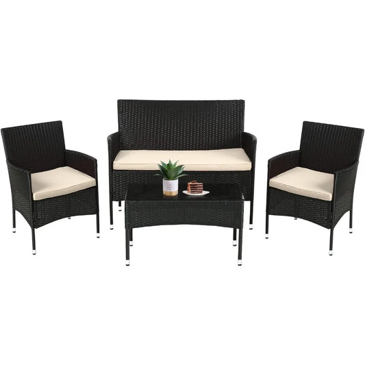 Patio Furniture Set 4 Pieces Outdoor Rattan Chair Wicker Sofa Garden Conversation Bistro Sets for Yard, Pool, or Backyard Use